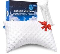 KUCEY Cooling Side Sleeper Pillow for Neck and Shoulder Pain, Luxury Shredded Memory Foam Curved Bed Pillows for Sleeping Set of 1- Adjustable Queen Size- Washable Cover