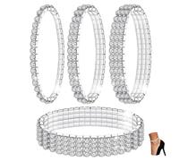 Kucheed 4PCS Twinkle Diamond Anklets, Elastic Sparkling Rhinestone Foot Jewelry, Bling Tennis Ankle Bracelet Shining, Silver Crystal Bridal Bangle Anklet for Women(Silver)