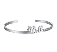 Kucheed Custom Name Bracelet, Personalized 18K Gold Plated Stainless Steel Bangle, Engraved Letter Cuff Bracelets, Unique Memorial Jewelry Gift for Birthday Anniversary Mother's Day (3mm - Silver)