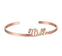 Kucheed Custom Name Bracelet, Personalized 18K Gold Plated Stainless Steel Bangle, Engraved Letter Cuff Bracelets, Unique Memorial Jewelry Gift for Birthday Anniversary Mother's Day (6mm - Rosegold)