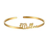 Kucheed Custom Name Bracelet, Personalized 18K Gold Plated Stainless Steel Bangle, Engraved Letter Cuff Bracelets, Unique Memorial Jewelry Gift for Birthday Anniversary Mother's Day (6mm - Gold)