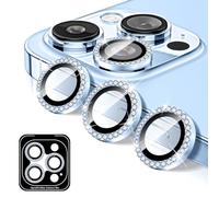 Kucheed Diamond Camera Lens Protector Compatible for iPhone 13 Pro/13 Pro Max, Bling Tempered Glass Camera Cover, Individual Automatic Alignment Metal Rings, Glitter Phone Lens Cover Film Stickers