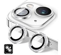 Kucheed Diamond Camera Lens Protector Compatible for iPhone 14/14 Plus, Bling 9H Tempered Glass Camera Cover, Individual Automatic Alignment Metal Rings, Glitter Phone Lens Cover Film Stickers