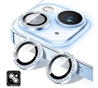 Kucheed Diamond Camera Lens Protector Compatible for iPhone 14/14 Plus, Bling Tempered Glass Camera Cover, Individual Automatic Alignment Metal Rings, Glitter Phone Lens Cover Film Stickers