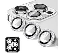 Kucheed Diamond Camera Lens Protector Compatible for iPhone 14 Pro/14 Pro Max, Bling 9H Tempered Glass Camera Cover, Individual Automatic Alignment Metal Rings, Glitter Phone Lens Cover Film Stickers