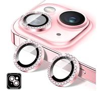 Kucheed Diamond Camera Lens Protector Compatible for iPhone 15/15 Plus, Bling 9H Tempered Glass Camera Cover, Individual Automatic Alignment Metal Rings, Glitter Phone Lens Cover Film Stickers