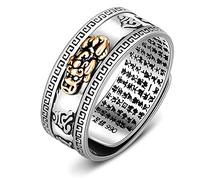 Kucheed Feng Shui PiXiu Mantra Ring, Silver Buddhist Good Luck Finger Rings,MANI Amulet Mantra Jewelry,Double Protection Wealth Love Health Band,Vintage Open Adjustable Ring Gift for Men Women (I)