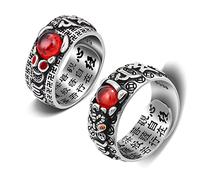 Kucheed Feng Shui PiXiu Ring, Adjustable Mantra Finger Rings for Men Women,Engraved Sutra MANI Amulet Double Protection Wealth Love Prosperity,Retro Buddha Ancient Band Jewelry Gift (2PCS-C)