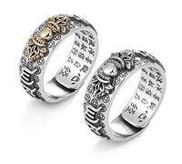 Kucheed Feng Shui PiXiu Ring, Adjustable Mantra Finger Rings for Men Women,Engraved Sutra MANI Amulet Double Protection Wealth Love Prosperity,Retro Buddha Ancient Band Jewelry Gift (2PCS-D)