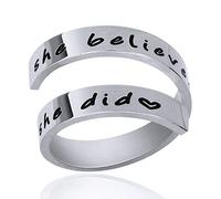 Kucheed Inspirational Rings for Women Men, Stainless Steel Engraved I am Enough Thumb Ring Jewelry, US Size 8-9 Spiral Wrap Twist Band, Personality Encouragement Finger Ring Birthday Gifts (A10)