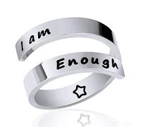 Kucheed Inspirational Rings for Women Men, Stainless Steel Engraved I am Enough Thumb Ring Jewelry, US Size 8-9 Spiral Wrap Twist Band, Personality Encouragement Finger Ring Graduation Birthday Gifts
