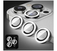 Kucheed Luminous Camera Lens Protector Compatible for iPhone 15 Pro/15 Pro Max, Bling Noctilucent Tempered Glass Camera Cover Film Stickers, Glow in the Dark Automatic Alignment Alloy Rings