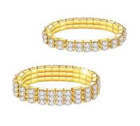 Kucheed Rhinestone Stretch Bracelets, Twinkle Diamond Tennis Bangle, Silver Bling Crystal Bridal Stackable Bracelet Jewelry, Silver Shining Wedding Party Sparkly Elastic Band Bracelet for Women