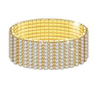 Kucheed Rhinestone Stretch Bracelets, Twinkle Diamond Tennis Bangle, Silver Bling Crystal Bridal Stackable Bracelet Jewelry, Silver Shining Wedding Party Elastic Band Bracelet for Women (Gold)