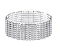 Kucheed Rhinestone Stretch Bracelets, Twinkle Diamond Tennis Bangle, Silver Bling Crystal Bridal Stackable Bracelet Jewelry, Shining Wedding Party Elastic Band Bracelet for Women (Silver)