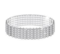 Kucheed Rhinestone Stretch Bracelets, Twinkle Diamond Tennis Bangle, Silver Bling Crystal Bridal Stackable Bracelet Jewelry, Shining Wedding Party Elastic Band Bracelet for Women (Silver)