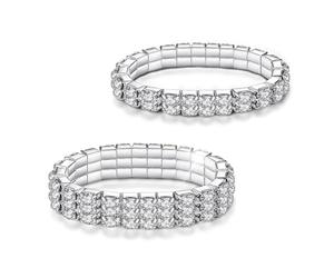 Kucheed Rhinestone Stretch Bracelets, Twinkle Diamond Tennis Bangle, Silver Bling Crystal Bridal Stackable Bracelet Jewelry, Silver Shining Wedding Party Sparkly Elastic Band Bracelet for Women