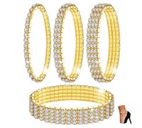 Kucheed Twinkle Diamond Anklets, Elastic Sparkling Rhinestone Foot Jewelry, Bling Tennis Ankle Bracelet Shining, Silver Crystal Bridal Bangle Anklet for Women