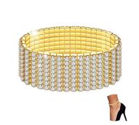 Kucheed Twinkle Diamond Anklets, Elastic Sparkling Rhinestone Foot Jewelry, Bling Tennis Ankle Bracelet Shining, Silver Crystal Bridal Bangle Anklet for Women(Gold - 8 Rows)