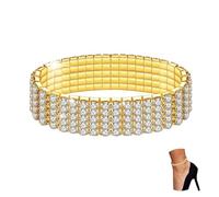 Kucheed Twinkle Diamond Anklets, Elastic Sparkling Rhinestone Foot Jewelry, Bling Tennis Ankle Bracelet Shining, Silver Crystal Bridal Bangle Anklet for Women(Gold - 5 Rows)