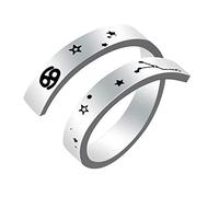 Kucheed Zodiac Rings for Women Men, Stainless Steel Engraving Open Finger Rings, 12 Horoscope Astrology Statement Vintage Bands, US Size 8-9 Thumb Ring Jewelry Personality Gifts