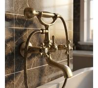 Kuchinox Elegant Antique Brass Bathroom Bath Tap With Ancient Retro Heads + Shower Handle