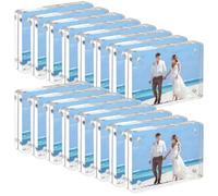 kuchisity 12 Pack Mini Acrylic Picture Frames 2.5x3.5 Inch, Clear Double-Sided Magnetic Photo Frames with Rounded Corners, Acrylic Display Frames for Photos, Cards, Stamps, and Refrigerator Use
