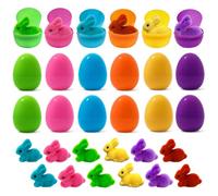 kuchisity 24 Pcs/12 Set Easter Eggs Fillers with Plush Bunny, Easter Basket Stuffers Party Favors Gift Bags Easter Bunny Mini Stuffed Animal for Classroom Treasure Box Egg Hunt Games Supplies