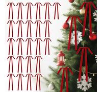 kuchisity 24 Pcs 23.6x15.7'' Red Velvet Christmas Bows, Large Vintage Rustic Ribbon Bows Ornaments with Gold Twist Ties for Christmas Tree, Garland, Weddings, Indoor & Outdoor Xmas Decorations