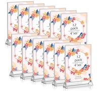 kuchisity 4x 6 Acrylic Sign Holder 12 Pack, Double Sided Silver Picture Frames Clear Wedding Table Numbers for Party, Menu, Restaurant, Photo, Office, Hotels, Meetings