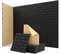 Kuchoow Acoustic Panels Self-adhesive, 12 Pcs Brick Sound Absorbing Panels, Recording Studio, Bedroom, Gaming Room, Living Room, Decorative Acoustic Tiles for Walls, Doors 11.8" X 11.8" X 0.4" Black