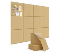 Kuchoow Cork Pin Board Large 120 x 90 cm Felt Notice Pinboard for Office Walls & Home, 12 Pack Brown Self Adhesive Decorative Bulletin Mood Board Corkboard for for Bedroom, Display, Memo, Photo