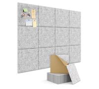 Kuchoow Cork Pin Board Large 120 x 90 cm Felt Notice Pinboard for Office Walls & Home, 12 Pack Grey Self Adhesive Decorative Bulletin Mood Board Corkboard for for Bedroom, Display, Memo, Photo