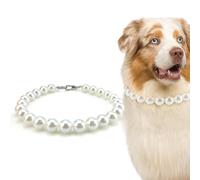 KUDES Chunky Pearl Dog Necklace (Beads 20mm),Strong Stainless Steel Wire Rope,Elegant Classic Super Big Pearl Collar Necklace Jewellery Accessories for Medium Large Dogs Occasions and Gatherings