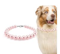 KUDES Chunky Pearl Dog Necklace (Beads 20mm),Strong Stainless Steel Wire Rope,Elegant Classic Super Big Pink Pearl Collar Necklace Jewellery Accessories for Medium Large Dogs Occasions and Gatherings