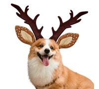 KUDES Dog Cat Christmas Reindeer Antlers Headband Classic Adjustable Elk Hat Headwear Pet Deer Cospaly Costumes Accessories (M(for Small Medium Dogs))