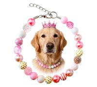 KUDES Valentine's Day Dog Collar - 20mm Chunky Bubblegum Pink Beads & Pearl Adjustable Necklace for Medium & Large Breeds, Strong Yet for Dog Moms (Pink, XL(18.5"-20.5"))