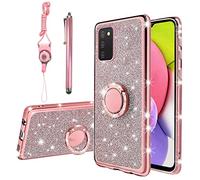 KuDiNi for Samsung Galaxy A03S Case, Galaxy A03S Phone Case for Women Glitter Crystal Soft Clear TPU Luxury Bling Cute Protective Cover with Kickstand Strap for Samsung Galaxy A03S (Glitter Rose)