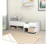 Kudlhome Single Cabin Bed with Storage and Pull out Drawer, White Oak Effect - Single