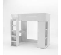 Kudlhome Single High Sleeper Bed Frame with Desk, Storage & Hanging Area, White - Single