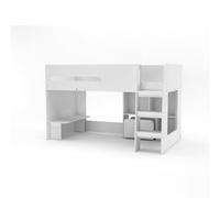 Kudlhome Single Mid Sleeper with Desk, Bookcase & Toybox, White - Single - Single