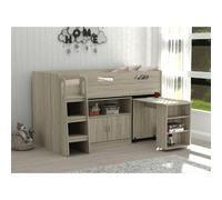 Kudlhome Single Mid Sleeper with Desk & Cupboard - Oak