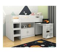 Kudlhome Single Mid Sleeper with Desk & Cupboard - White