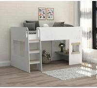 Kudlhome Single Mid Sleeper with Under Desk, White Oak Effect - Single - Laminated Chipboard - White