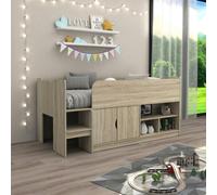 Kudlhome Single Storage Mid Sleeper with Cupboard & Shelves - Oak - Single - Single