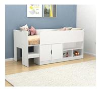Kudlhome Single Storage Mid Sleeper with Cupboard & Shelves - White - Single - Single