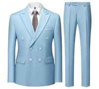 KUDMOL Men's 2-Piece Double Breasted Suit Peak Lapel Blazer Trousers Set | Classic Slim Fit Business Formal Suit Solid Elegant Outfit for Wedding Prom Office Party Dinner and Funeral