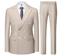 KUDMOL Men's 2-Piece Double Breasted Suit Peak Lapel Blazer Trousers Set | Classic Slim Fit Business Formal Suit Solid Elegant Outfit for Wedding Prom Office Party Dinner and Funeral