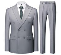 KUDMOL Men's 2-Piece Double Breasted Suit Peak Lapel Blazer Trousers Set | Classic Slim Fit Business Formal Suit Solid Elegant Outfit for Wedding Prom Office Party Dinner and Funeral