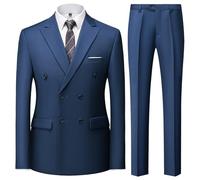 KUDMOL Men's 2-Piece Double Breasted Suit Peak Lapel Blazer Trousers Set | Classic Slim Fit Business Formal Suit Solid Elegant Outfit for Wedding Prom Office Party Dinner and Funeral